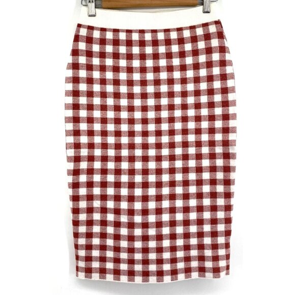 English Factory Red &‎ White Gingham Checkered Knit Skirt Small New - Picture 1 of 6